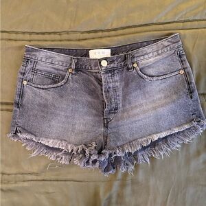 We The Free by Free People Washed Black Frayed Hem Denim Shorts